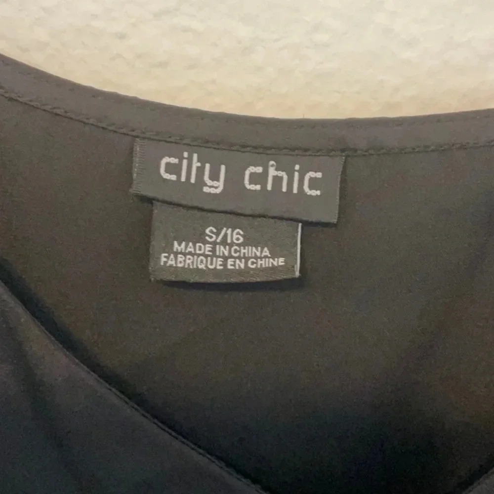 City Chic Black Satin Body with Sheer Long Sleeve Scoop Neck Blouse - Picture 5 of 10